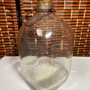Vintage 1 Gallon Glass Jug With Metal Carrier Rustic Farmhouse Decor